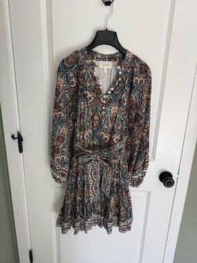 Cleobella Multi Paisley Long Sleeve Mini Dress - Teal, Rust, Cream